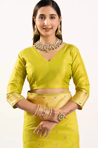 Pista faux banarasi silk blend heavy partywear ceremonial saree