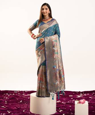 Rama faux banarasi silk blend heavy partywear ceremonial saree 1