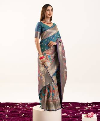 Rama faux banarasi silk blend heavy partywear ceremonial saree 4