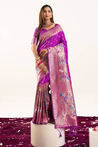 Wine color banarasi silk fabric heavy partywear ceremonial saree