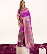 Wine faux banarasi silk fabric heavy partywear ceremonial saree