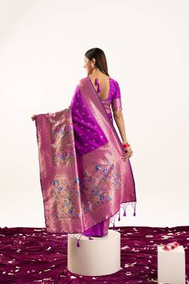 Wine faux banarasi silk blend heavy partywear ceremonial saree 2