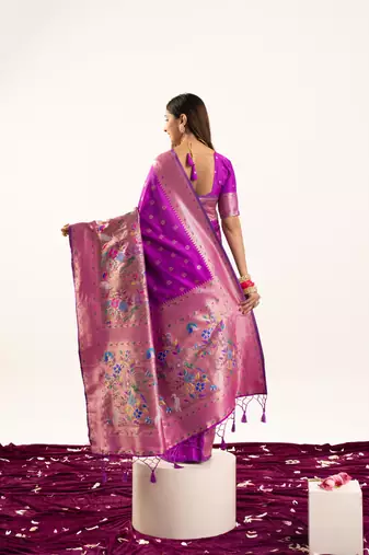 Wine faux banarasi silk blend heavy partywear ceremonial saree