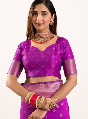 Wine faux banarasi silk blend heavy partywear ceremonial saree 5