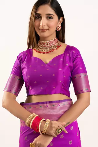 Wine faux banarasi silk blend heavy partywear ceremonial saree