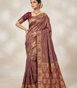 gold tissue saree with zarkan work tassel design