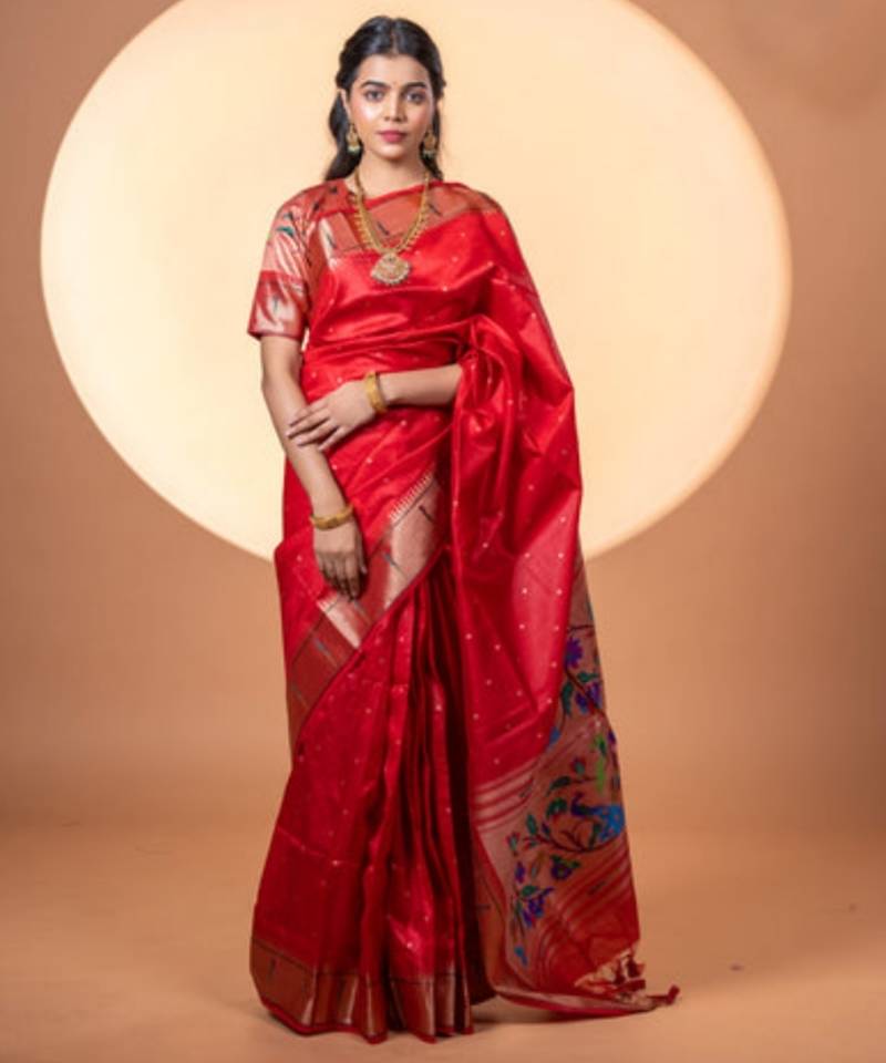 Maroon color khadi raw silk fabric designer ceremonial traditional saree