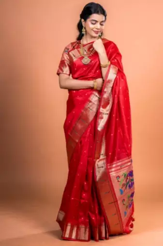 Maroon khadi raw silk blend ceremonial traditional saree