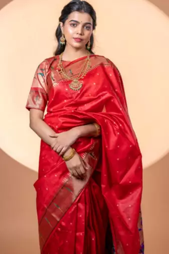 Maroon khadi raw silk blend ceremonial traditional saree