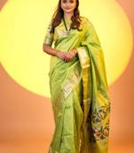 Mahendi khadi raw silk fabric designer ceremonial traditional saree