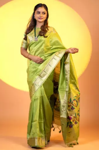 Mahendi khadi raw silk blend ceremonial traditional saree