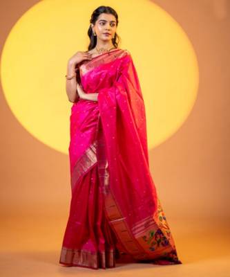 Pink khadi raw silk blend ceremonial traditional saree 2