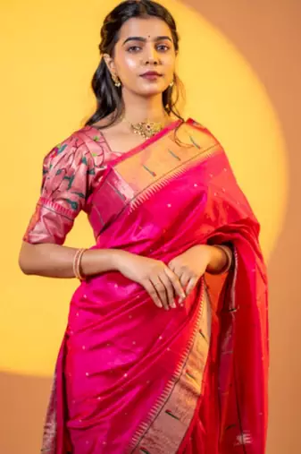 Pink khadi raw silk blend ceremonial traditional saree