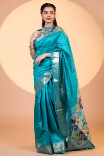 Rama color khadi raw silk fabric designer ceremonial traditional saree