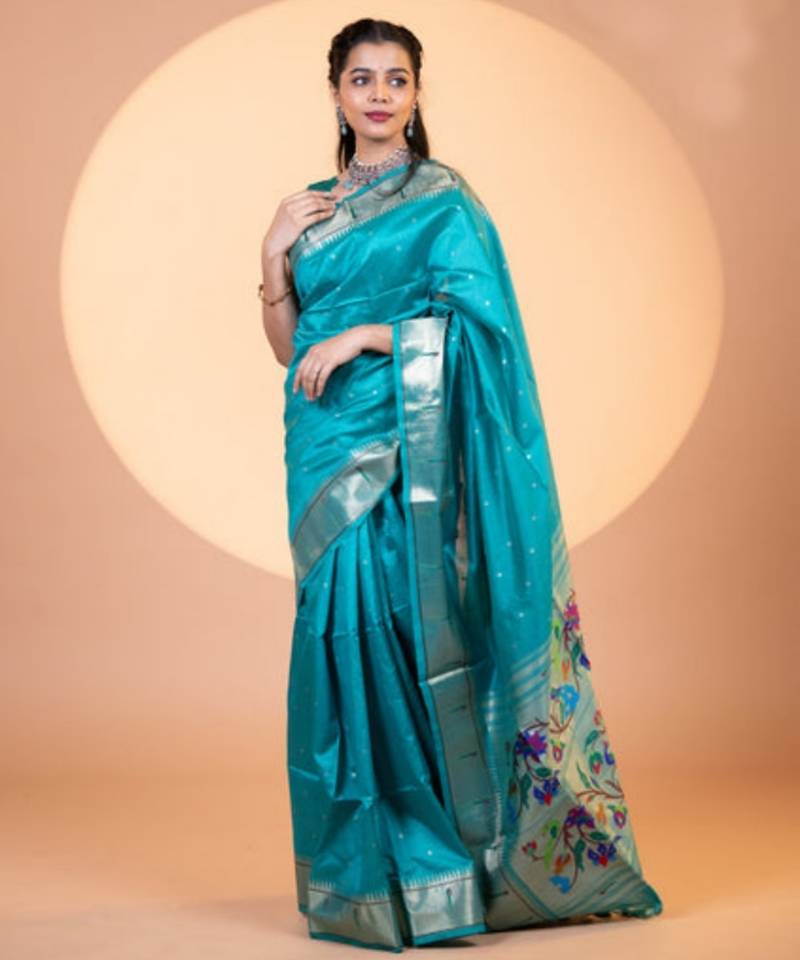 Rama color khadi raw silk fabric designer ceremonial traditional saree