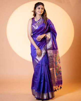 Blue khadi raw silk blend ceremonial traditional saree 1