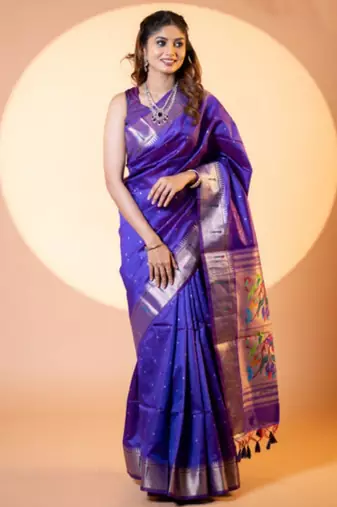 Blue color khadi raw silk fabric designer ceremonial traditional saree