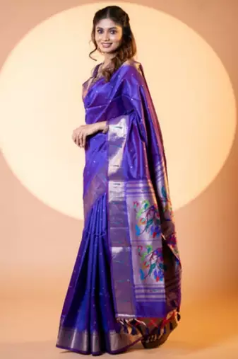 Blue khadi raw silk blend ceremonial traditional saree