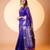 Blue color khadi raw silk fabric designer ceremonial traditional saree