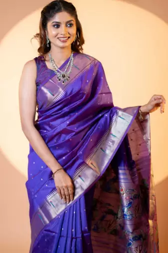 Blue khadi raw silk blend ceremonial traditional saree