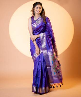 Blue khadi raw silk blend ceremonial traditional saree 4