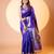 Blue color khadi raw silk fabric designer ceremonial traditional saree