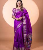 Wine khadi raw silk fabric designer ceremonial traditional saree