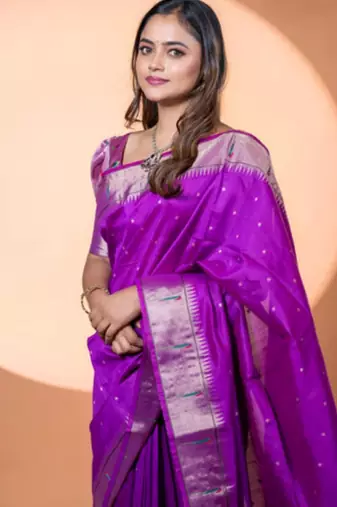 Wine khadi raw silk blend ceremonial traditional saree