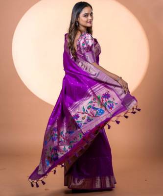 Wine khadi raw silk blend ceremonial traditional saree 4