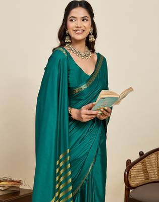 Rama soft silk blend woven zari ethnic partywear saree 3