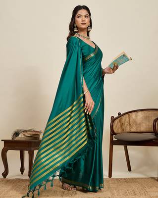 Rama soft silk blend woven zari ethnic partywear saree 4