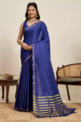 Blue color soft silk woven jari designer ethnic partywear saree