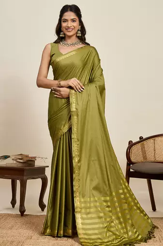 Mahendi color soft silk woven jari designer ethnic partywear saree