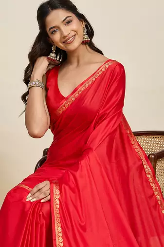 Red soft silk blend woven zari ethnic partywear saree