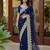 Blue color net fabric wedding wear heavy embroidery work with pearls diamonds work saree