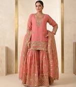 peach silk salwar suit with sequin embroidery work