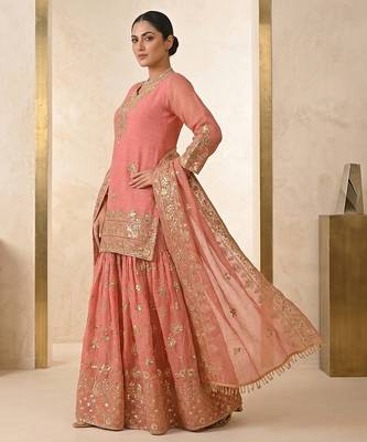 peach silk salwar suit with sequin embroidery work 2