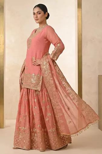 peach silk salwar suit with sequin embroidery work