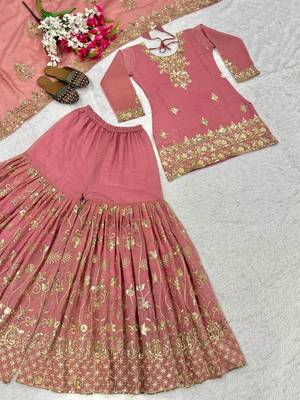 peach silk salwar suit with sequin embroidery work 4