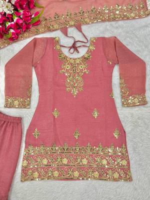 peach silk salwar suit with sequin embroidery work 5