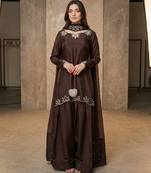 brown crepe salwar suit with moti embroidery work