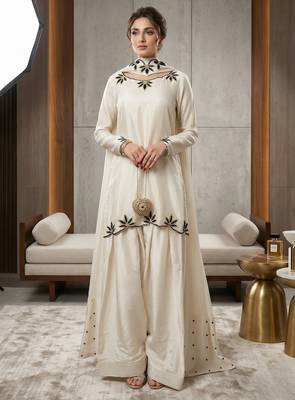 white crepe salwar suit with embroidery moti work 1