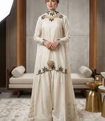 white crepe salwar suit with embroidery moti work