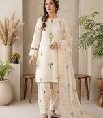 ivory cotton silk kurta set with farshi embroidery