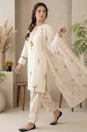 ivory cotton silk kurta set with farshi embroidery