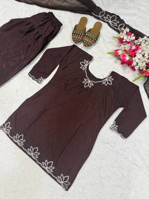 brown crepe salwar suit with moti embroidery work 4