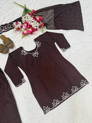 brown crepe salwar suit with moti embroidery work 5