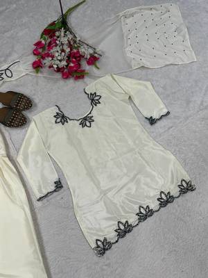 white crepe salwar suit with embroidery moti work 5