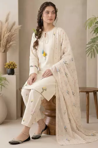 ivory cotton silk kurta set with farshi embroidery