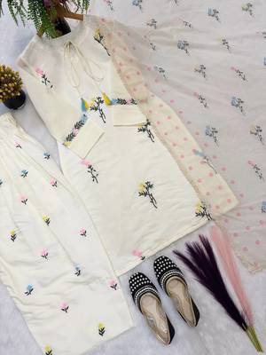 ivory cotton silk kurta set with farshi embroidery 5